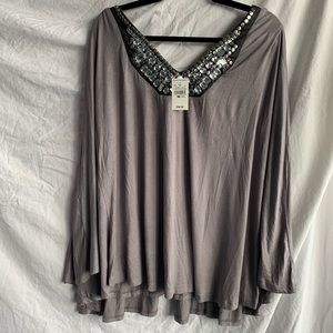 Ashley Stewart embellished neckline cape top